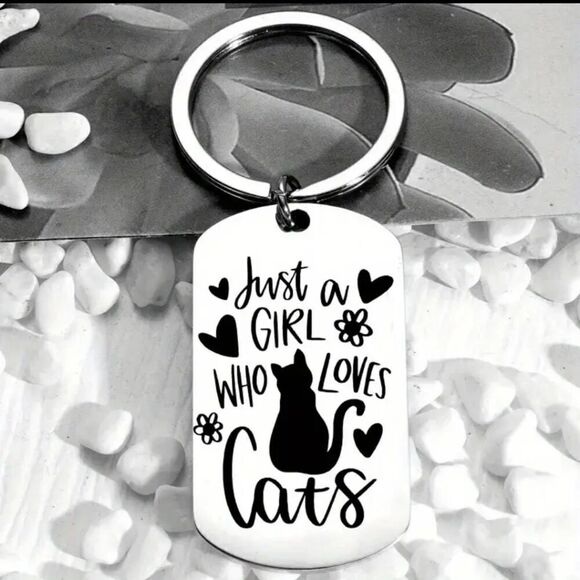Cat Keychain Just a Girl That Loves Cats Stainless Steel Cat Lover Gift - Picture 3 of 7